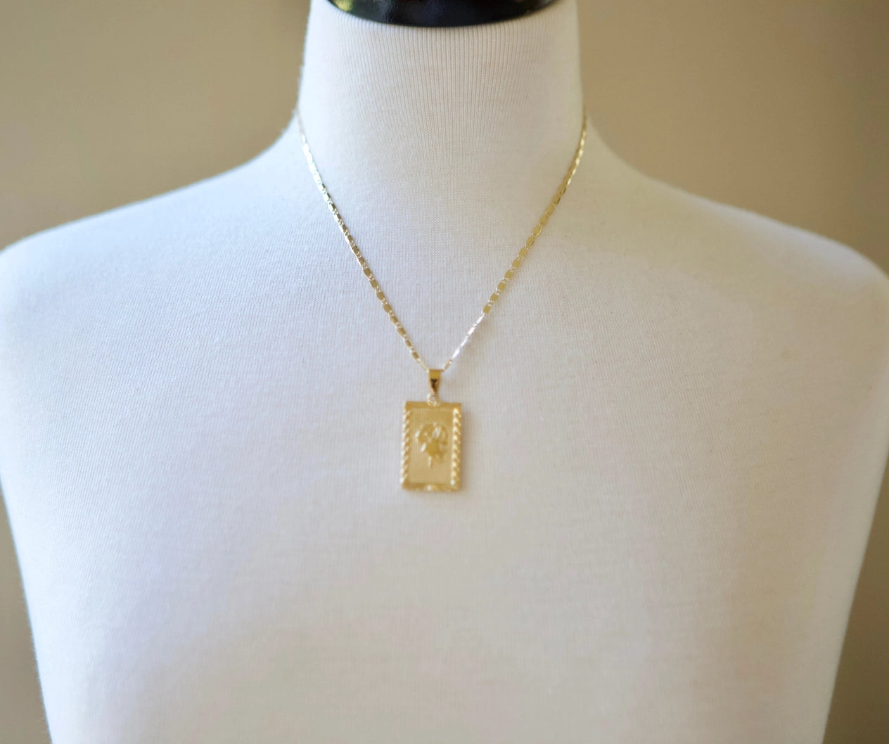 Rectangle Rose Pendant Necklace - 17" Length