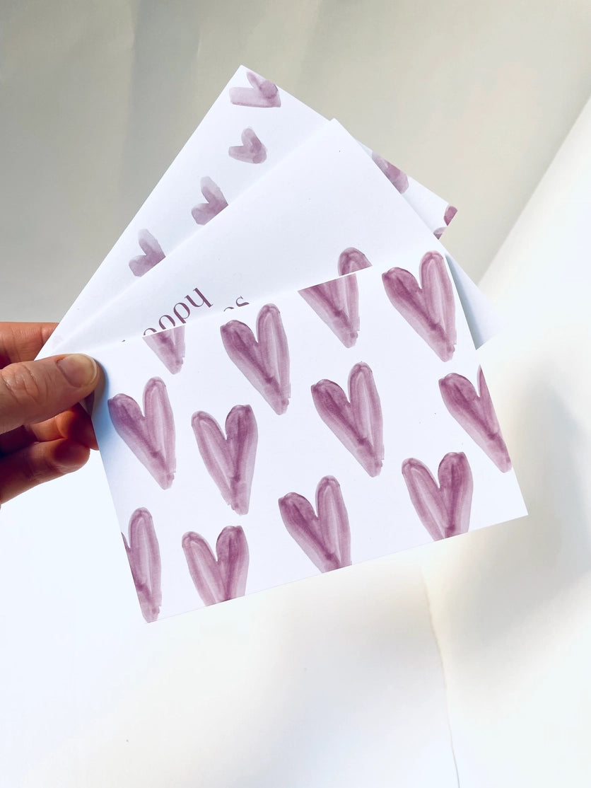Hand Painted Mauve Happy Valentines Day Heart Cards