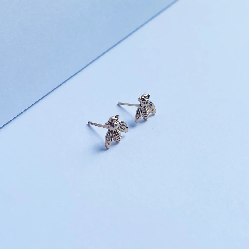 Gold Stud Earrings - Bees