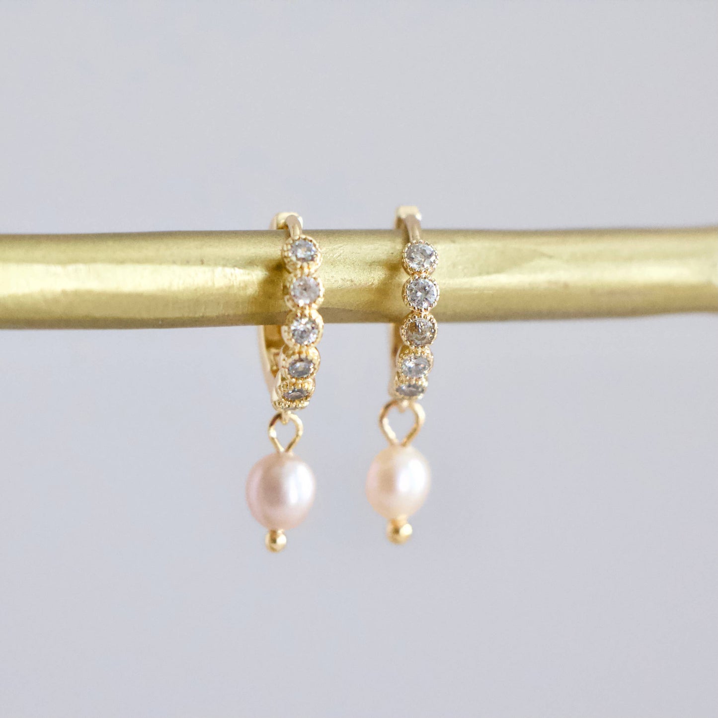 Zircon Pearl Drop Huggie Earrings - Blush