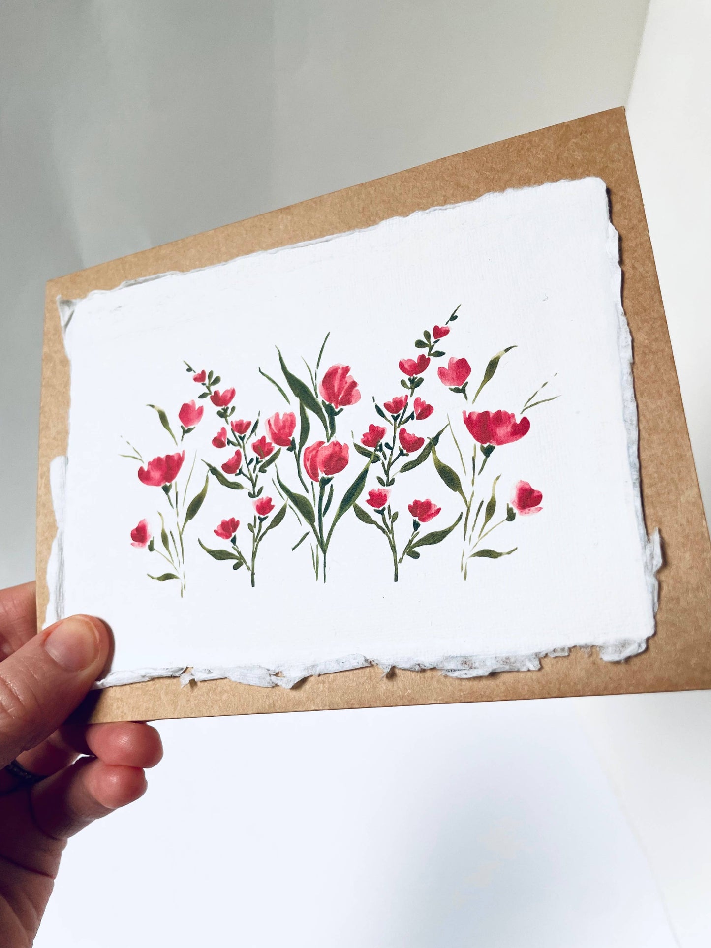 Handmade Cotton Card, Magenta Flora Prints, EcoFriendly Card