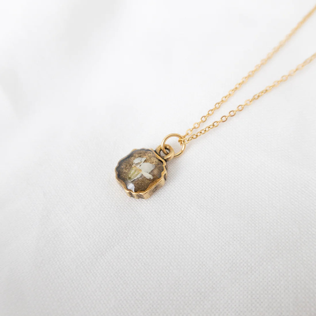 Marilla Square Necklace- White forget me not in vintage