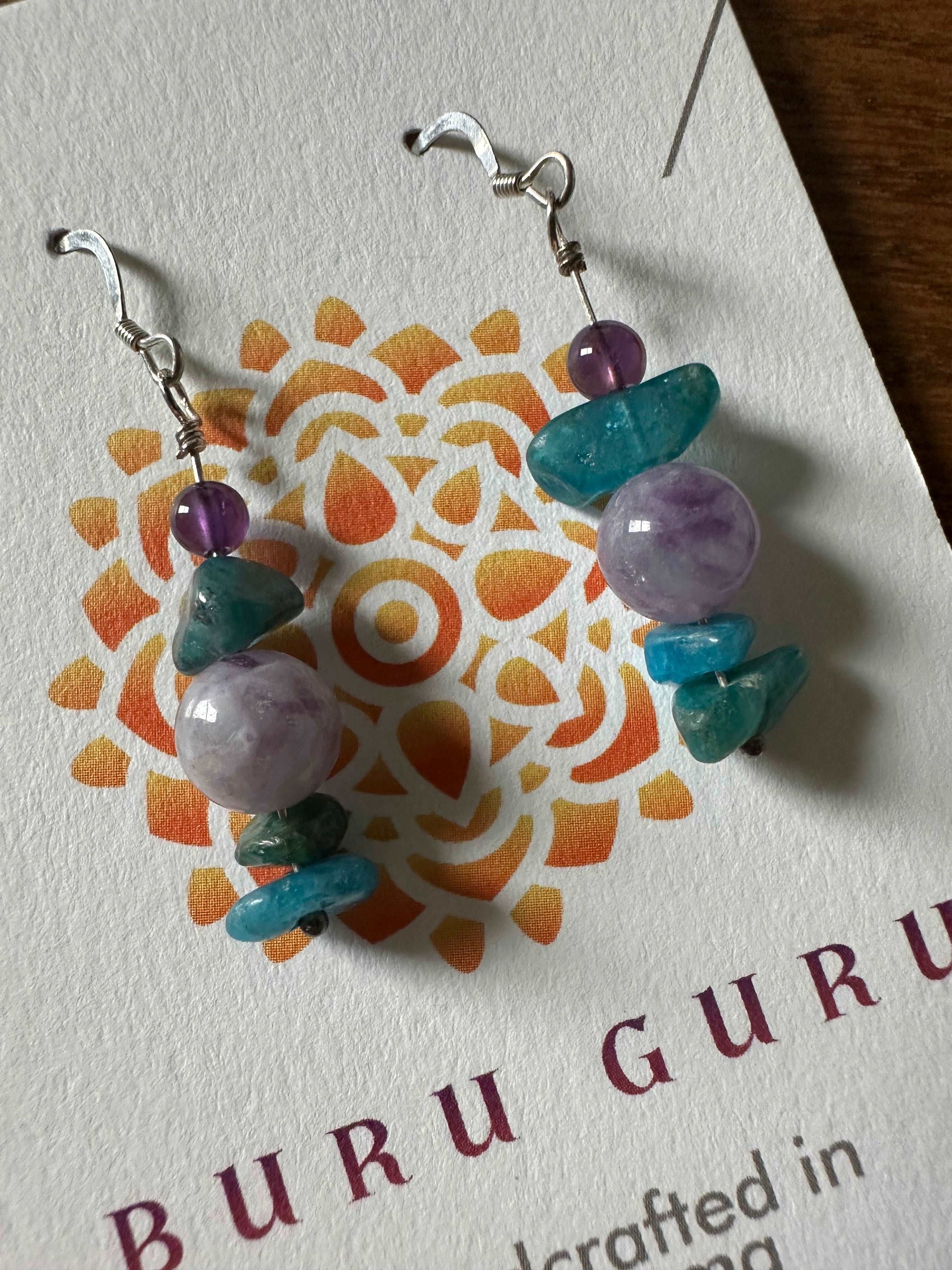 Amethyst and apatite earrings