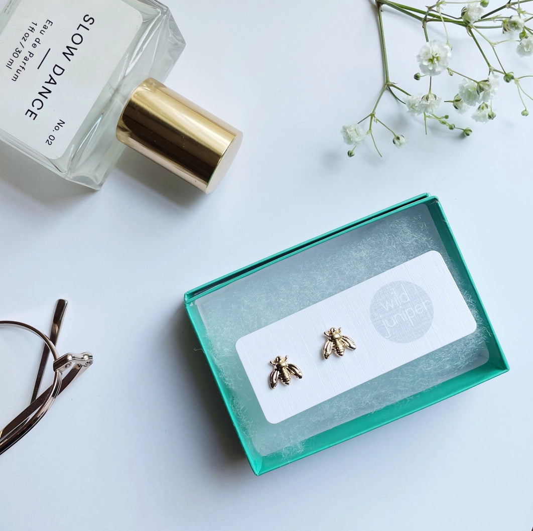 Gold Stud Earrings - Bees