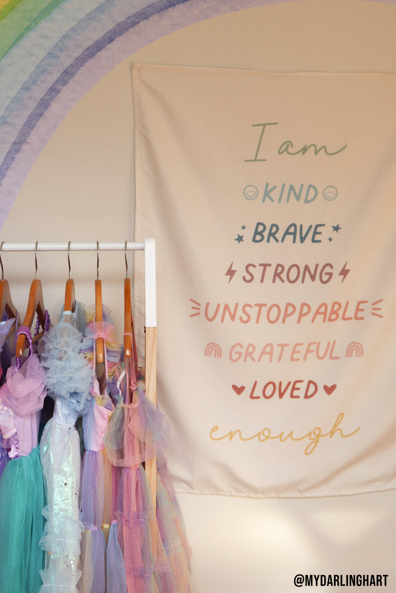 Affirmations Banner (Muted Rainbow) - Kids Wall Hanging 36x26