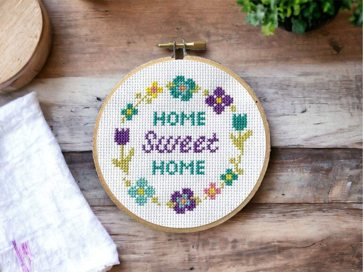 Floral Home Sweet Home Spring Cross Stitch Kit