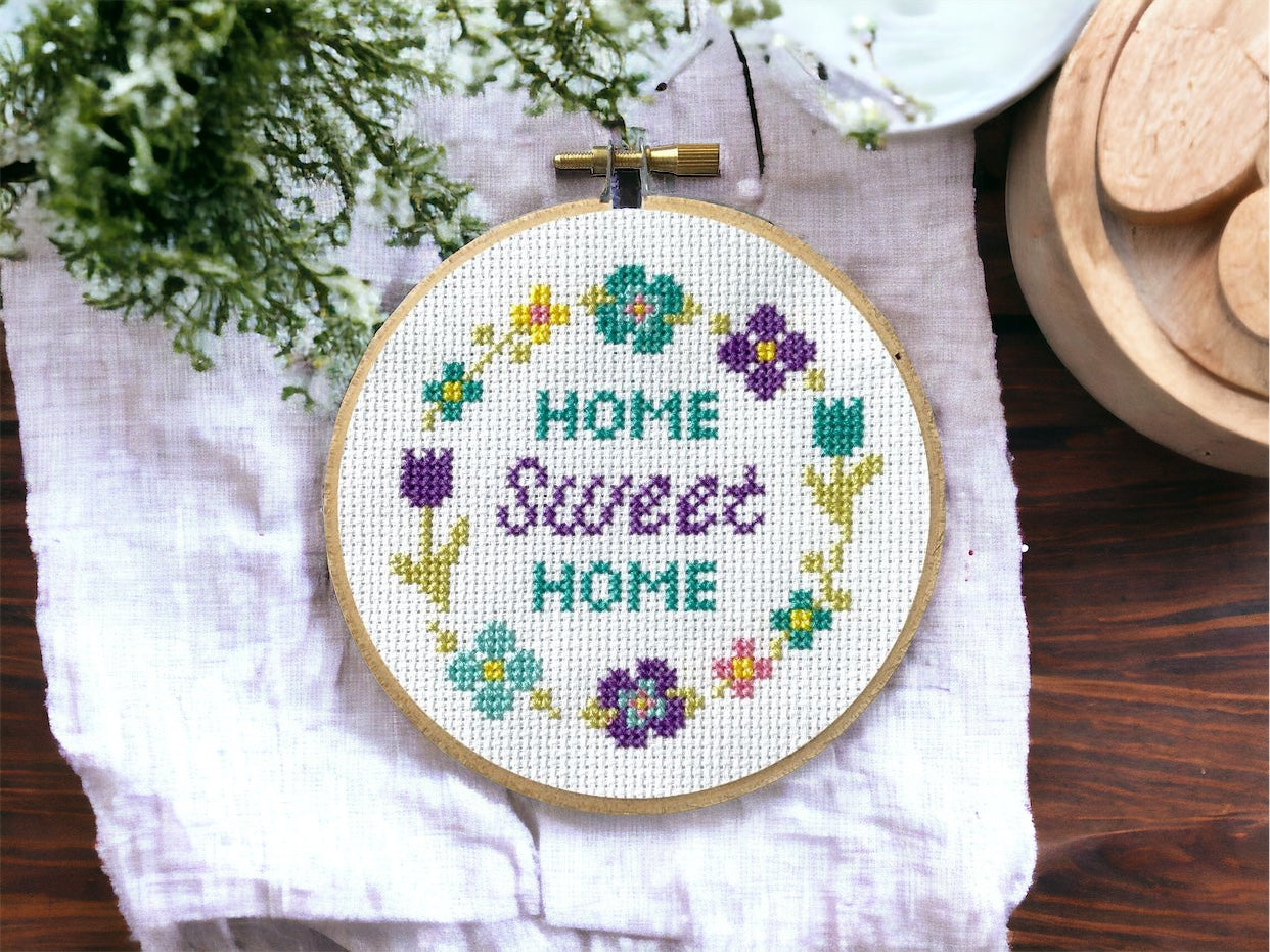 Floral Home Sweet Home Spring Cross Stitch Kit