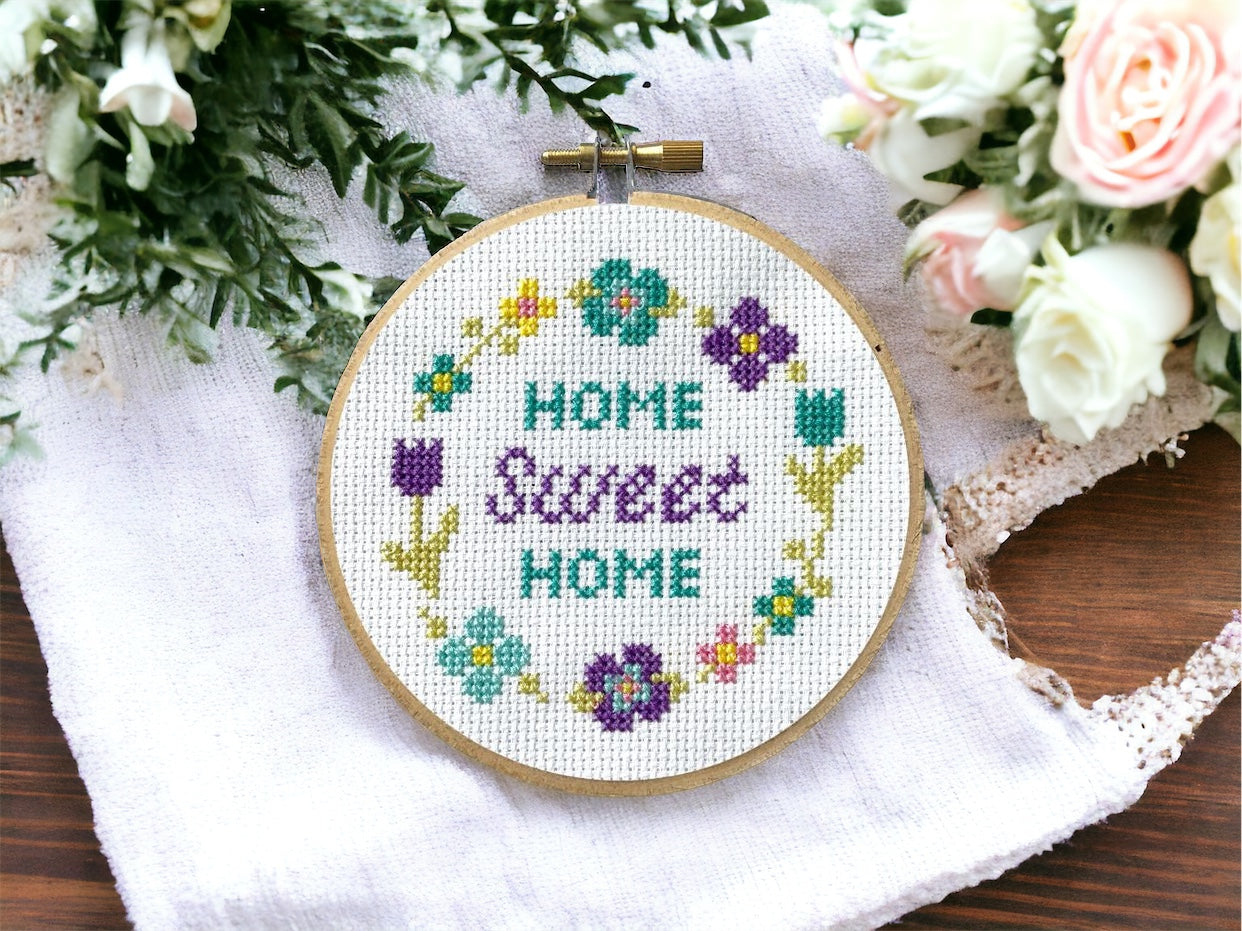 Floral Home Sweet Home Spring Cross Stitch Kit