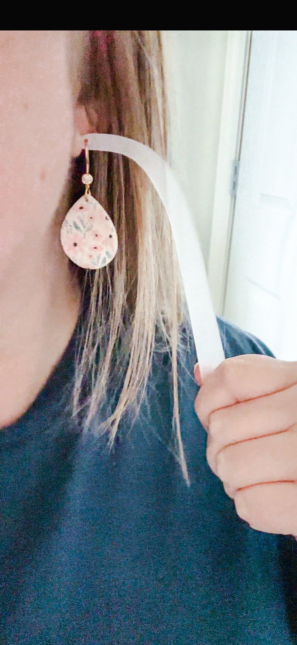 Pink Floral Clay Earrings, teardrop