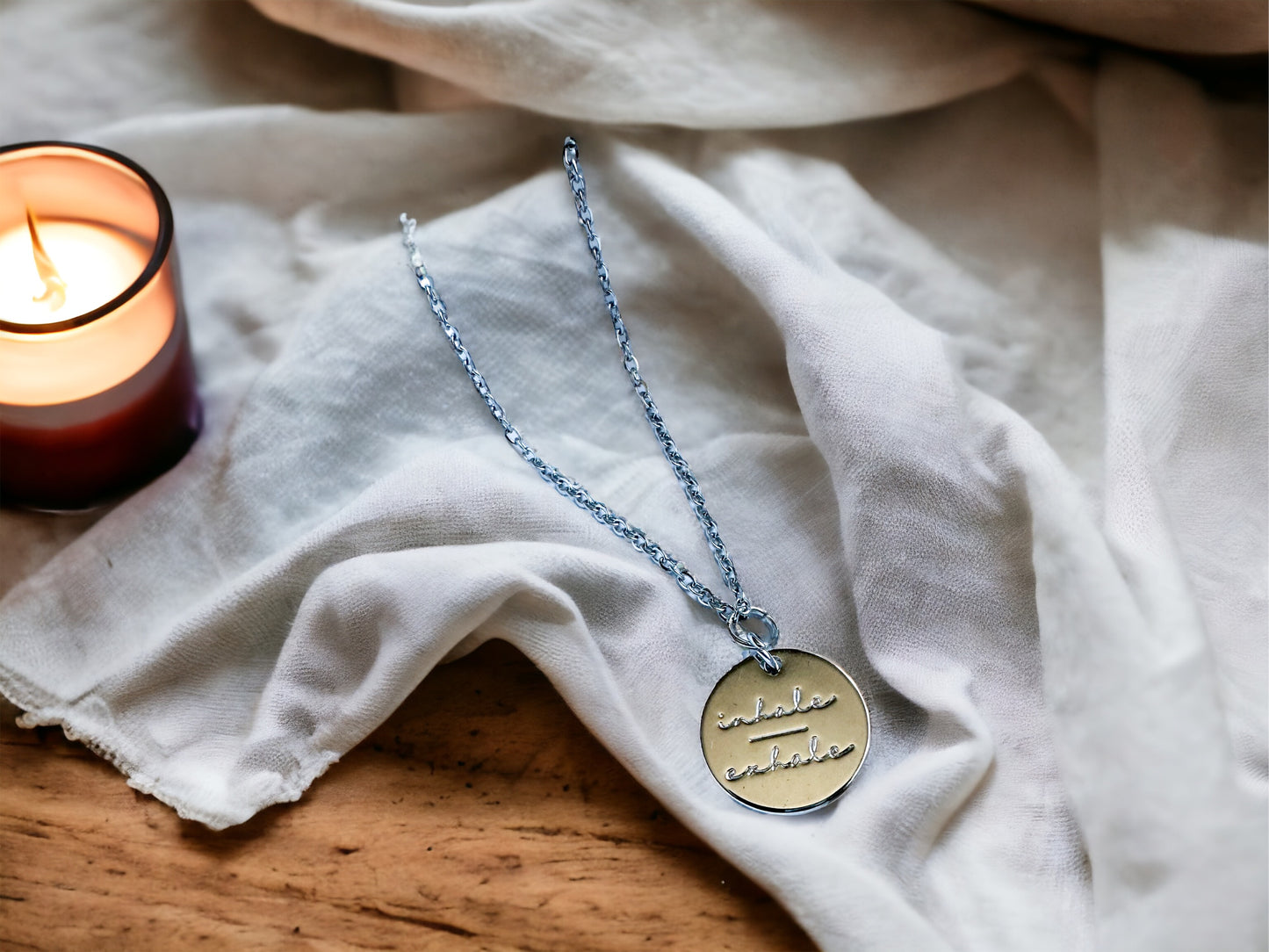 Inhale exhale necklace in silver