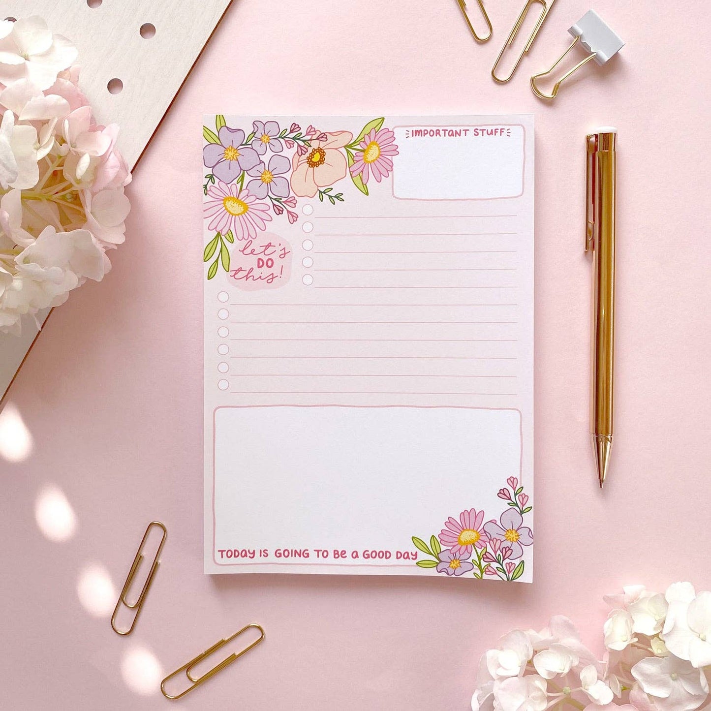 Floral Encouragement Pink Lined Notepad