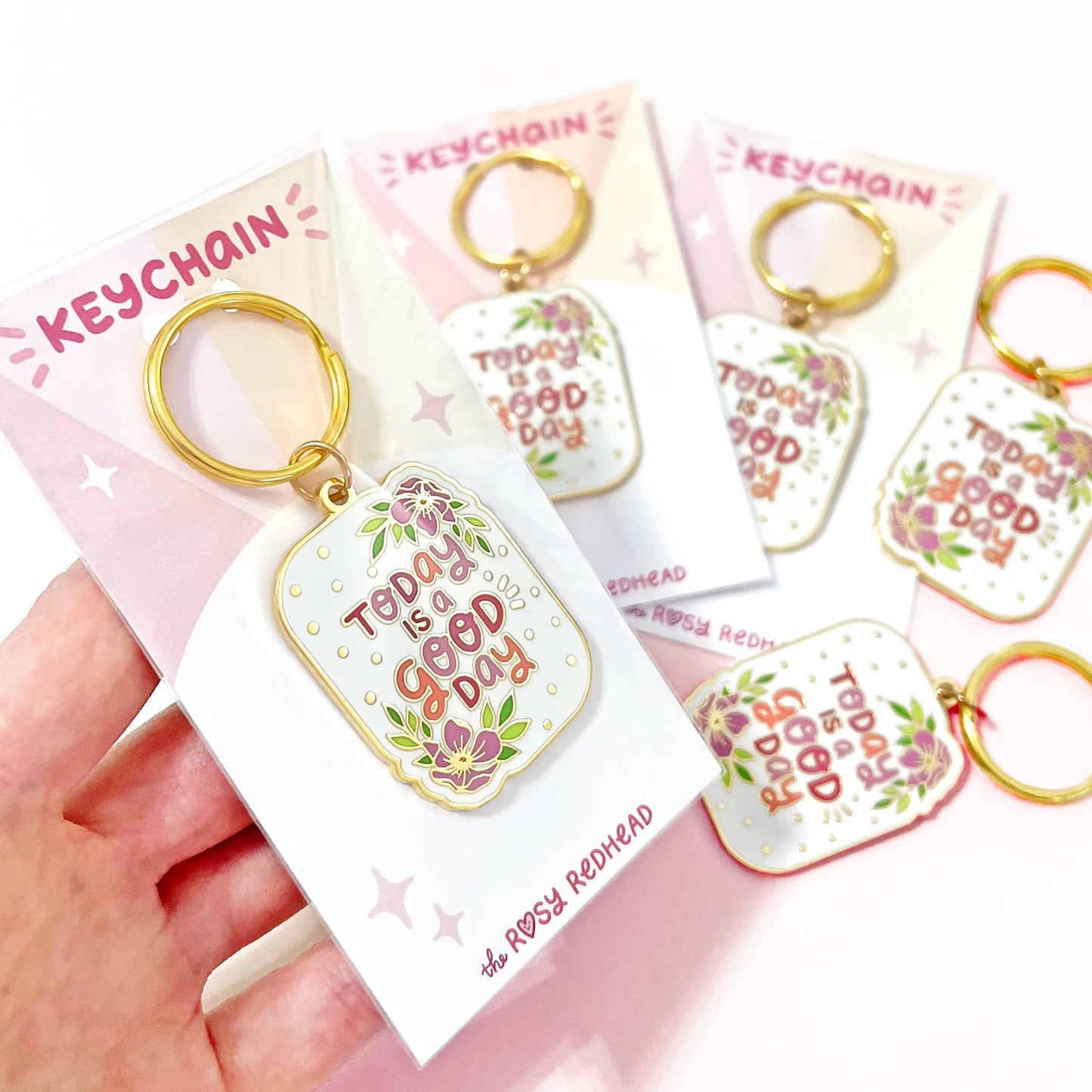 Today Is A Good Day Positive Quote Floral Enamel Keychain