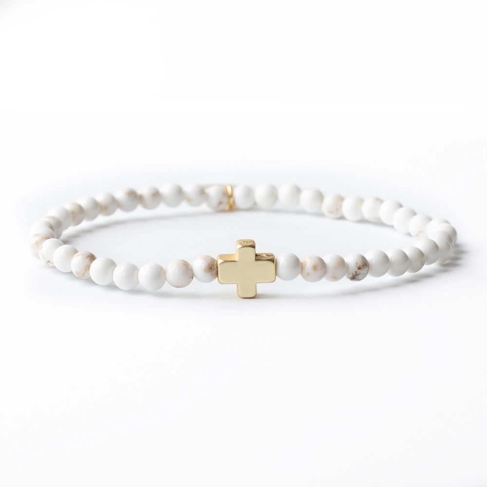 Faith Over Fear Cross Bracelet, 4mm-Howlite