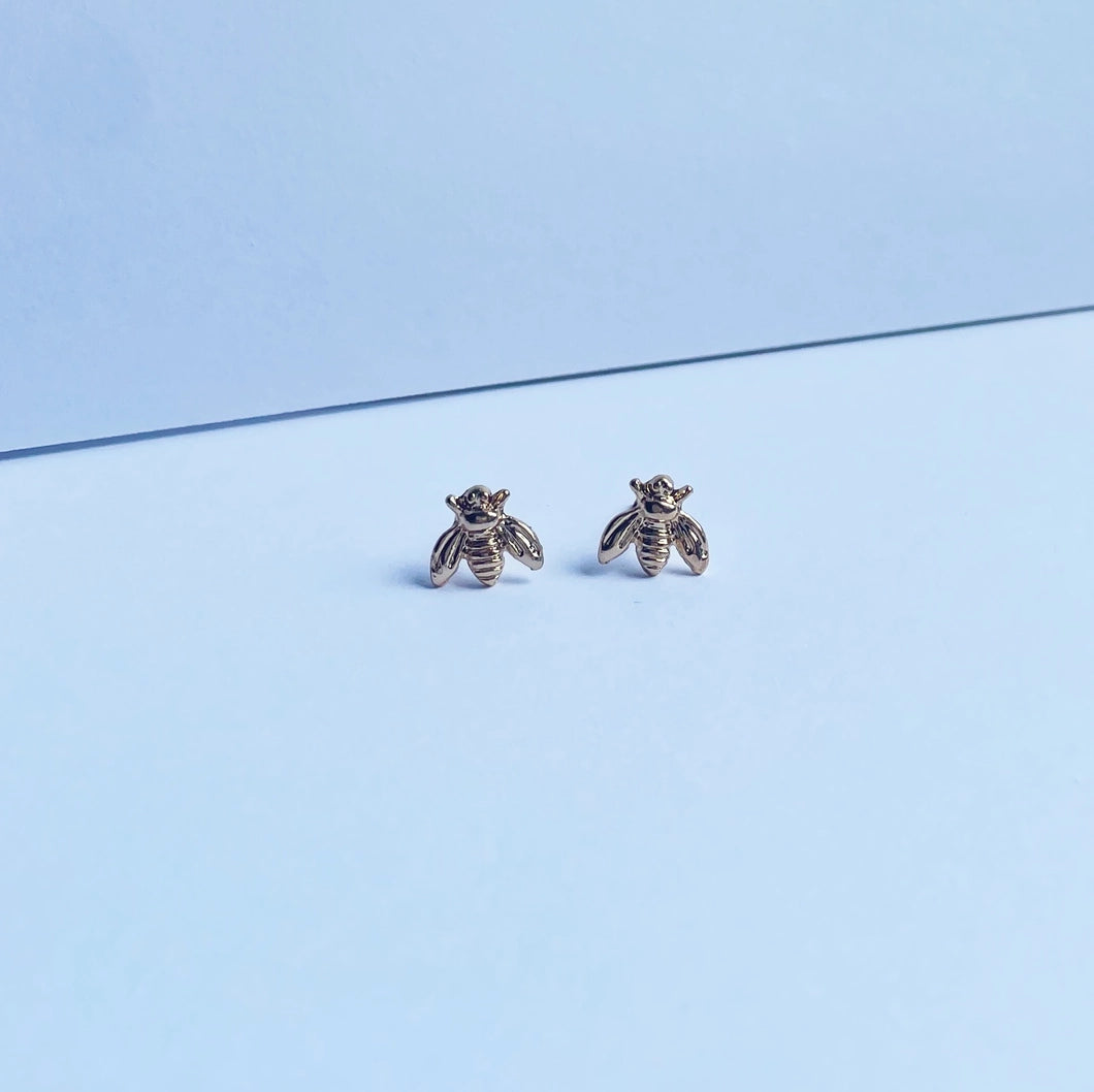 Gold Stud Earrings - Bees