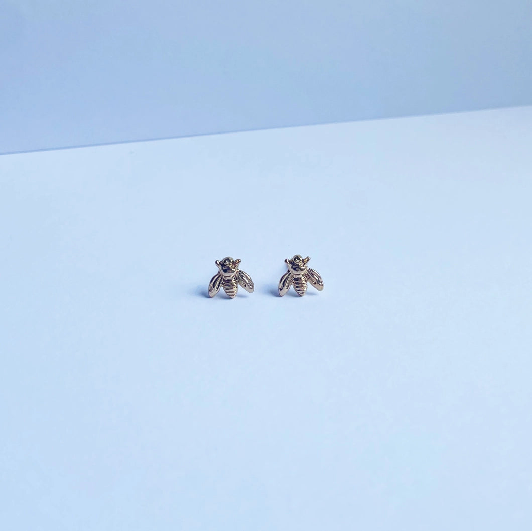 Gold Stud Earrings - Bees