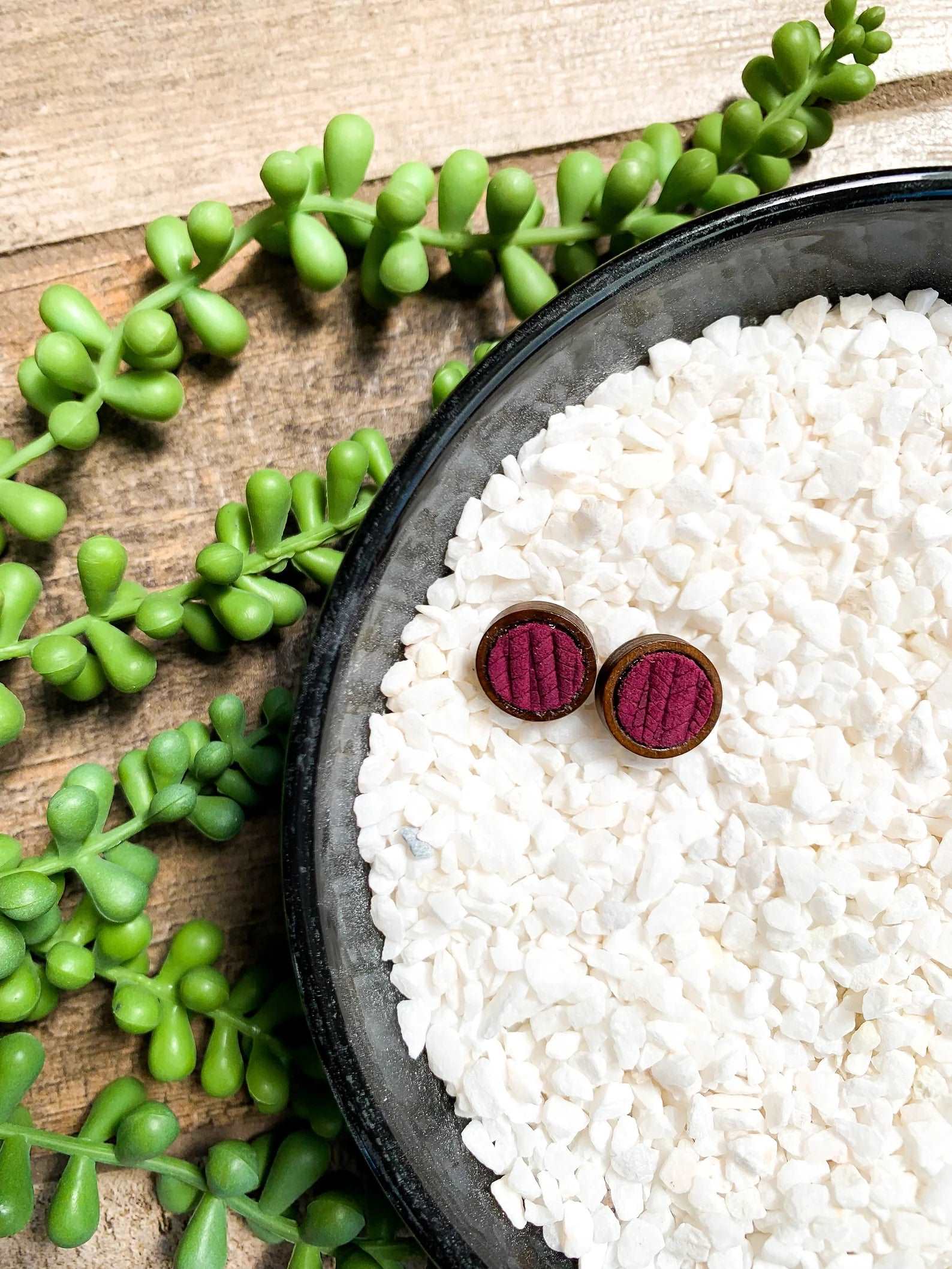 Burgundy Purple Wood Studs