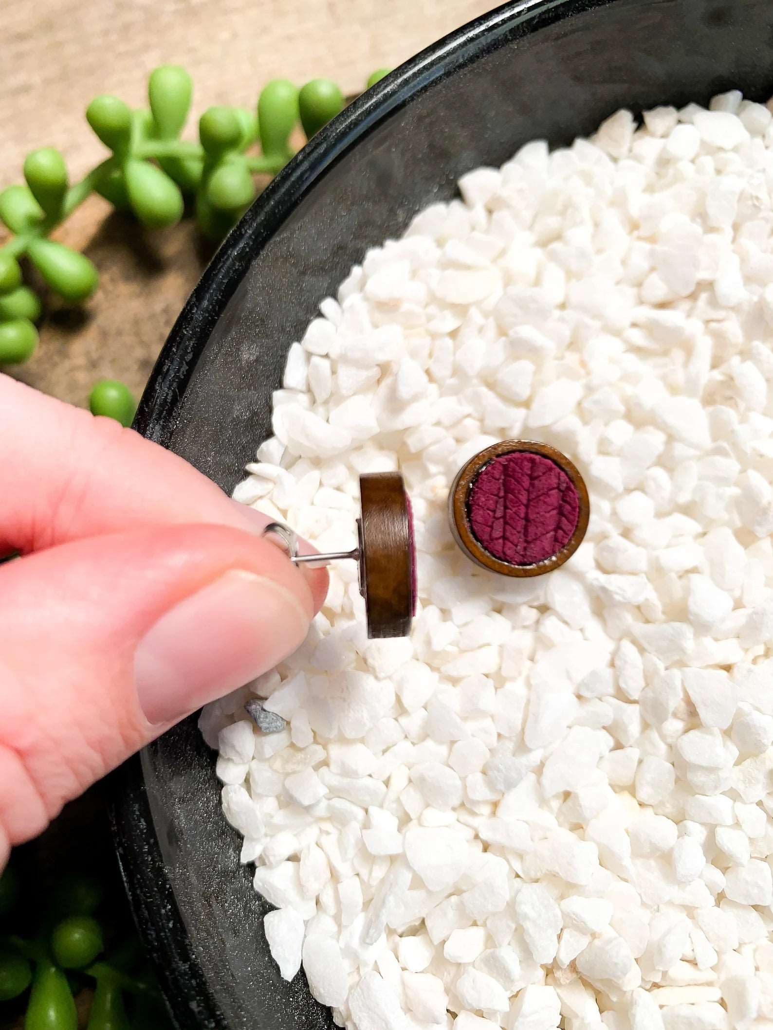 Burgundy Purple Wood Studs
