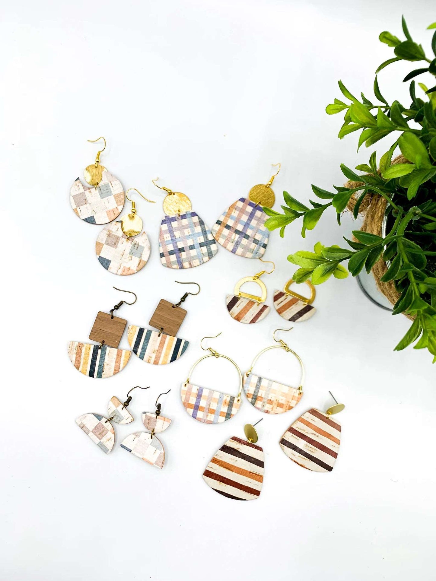 Fall Burgundy Stripe Genuine Leather Earrings