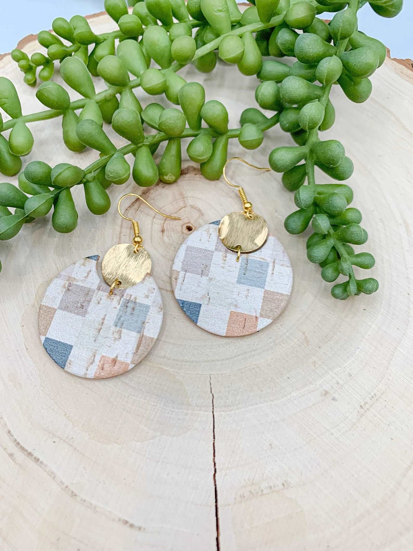 Checkerboard Genuine Leather Earrings