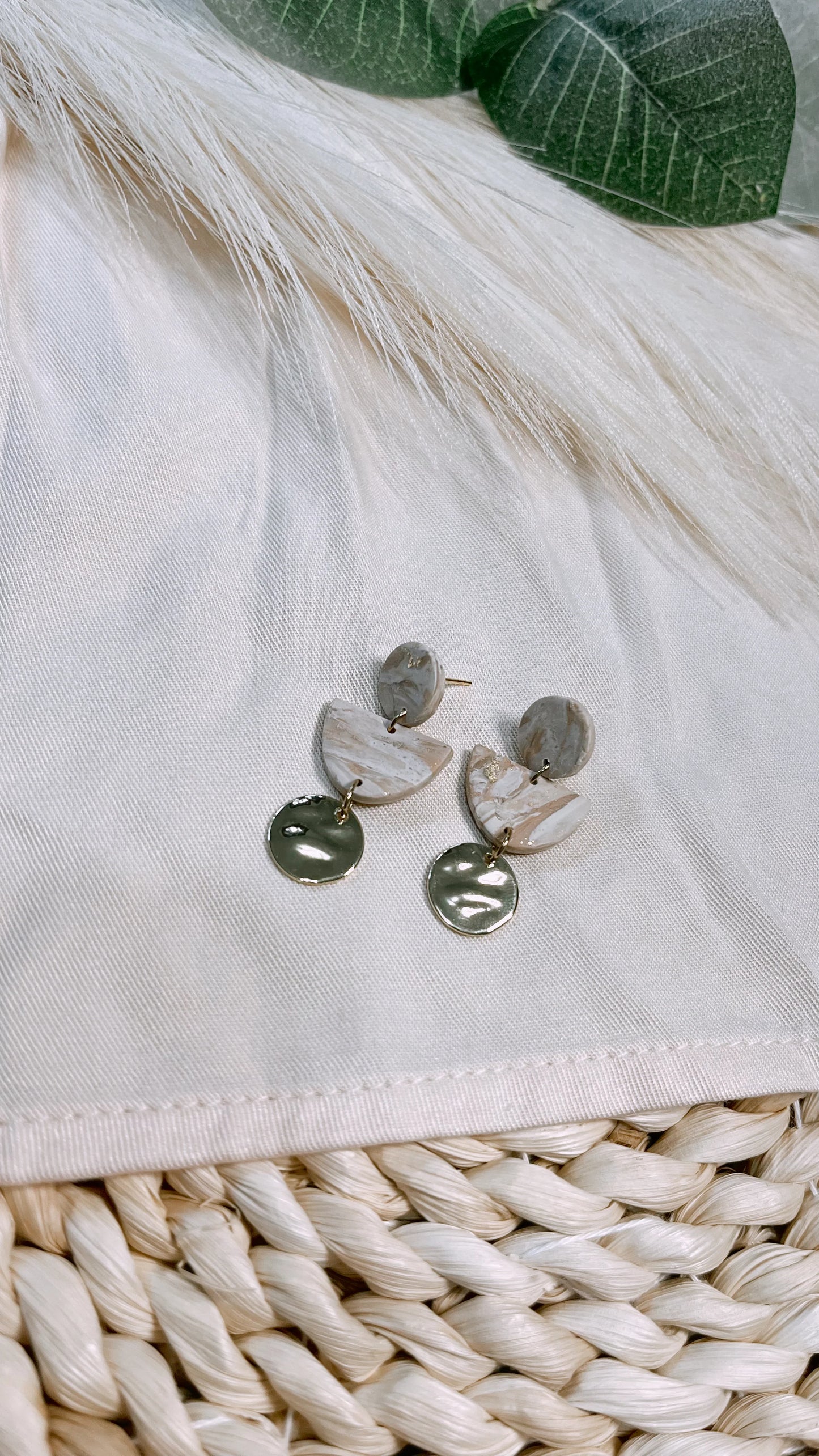 Lily Stamped Gold Circle Stud Drops