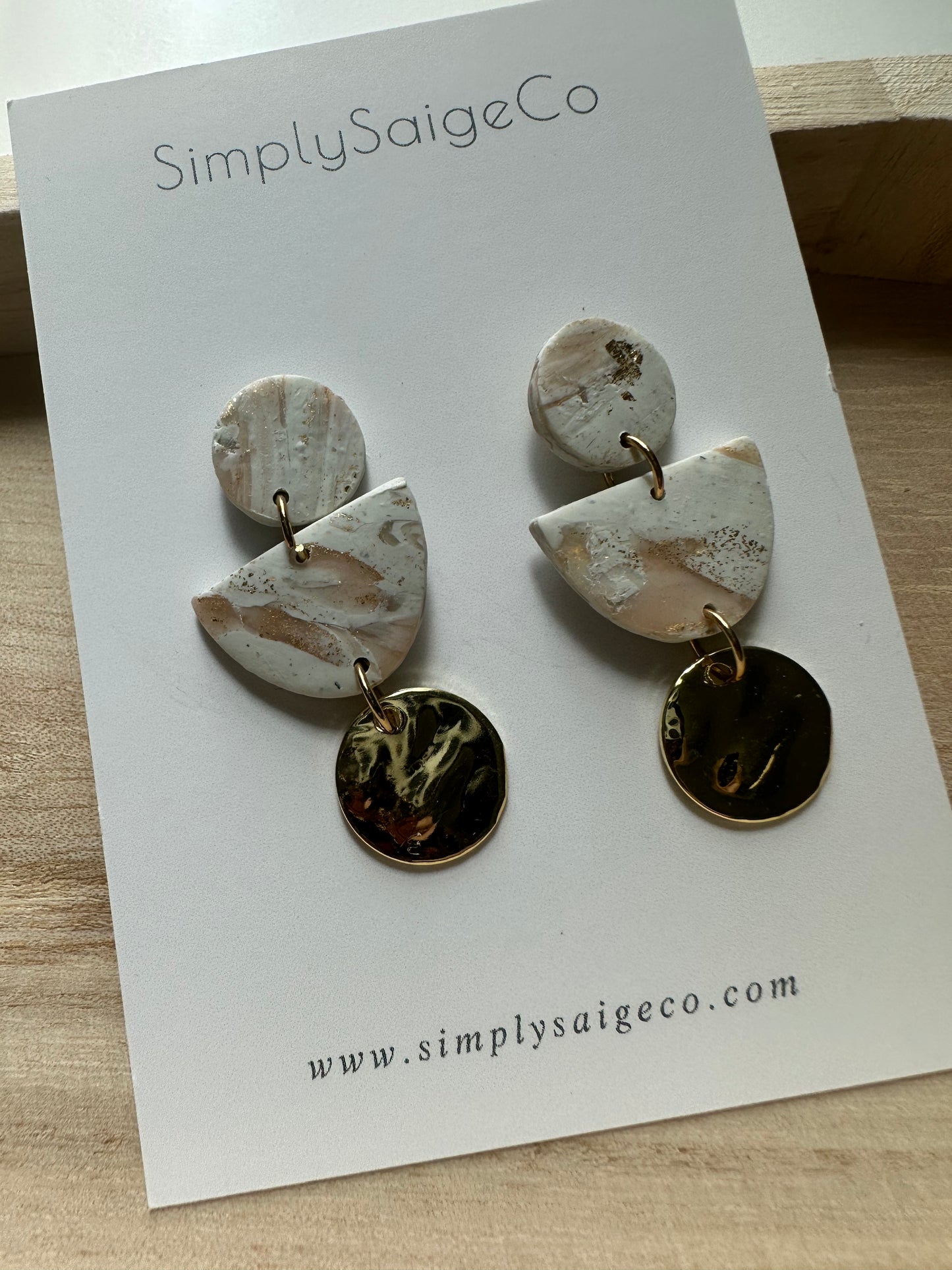 Lily Stamped Gold Circle Stud Drops