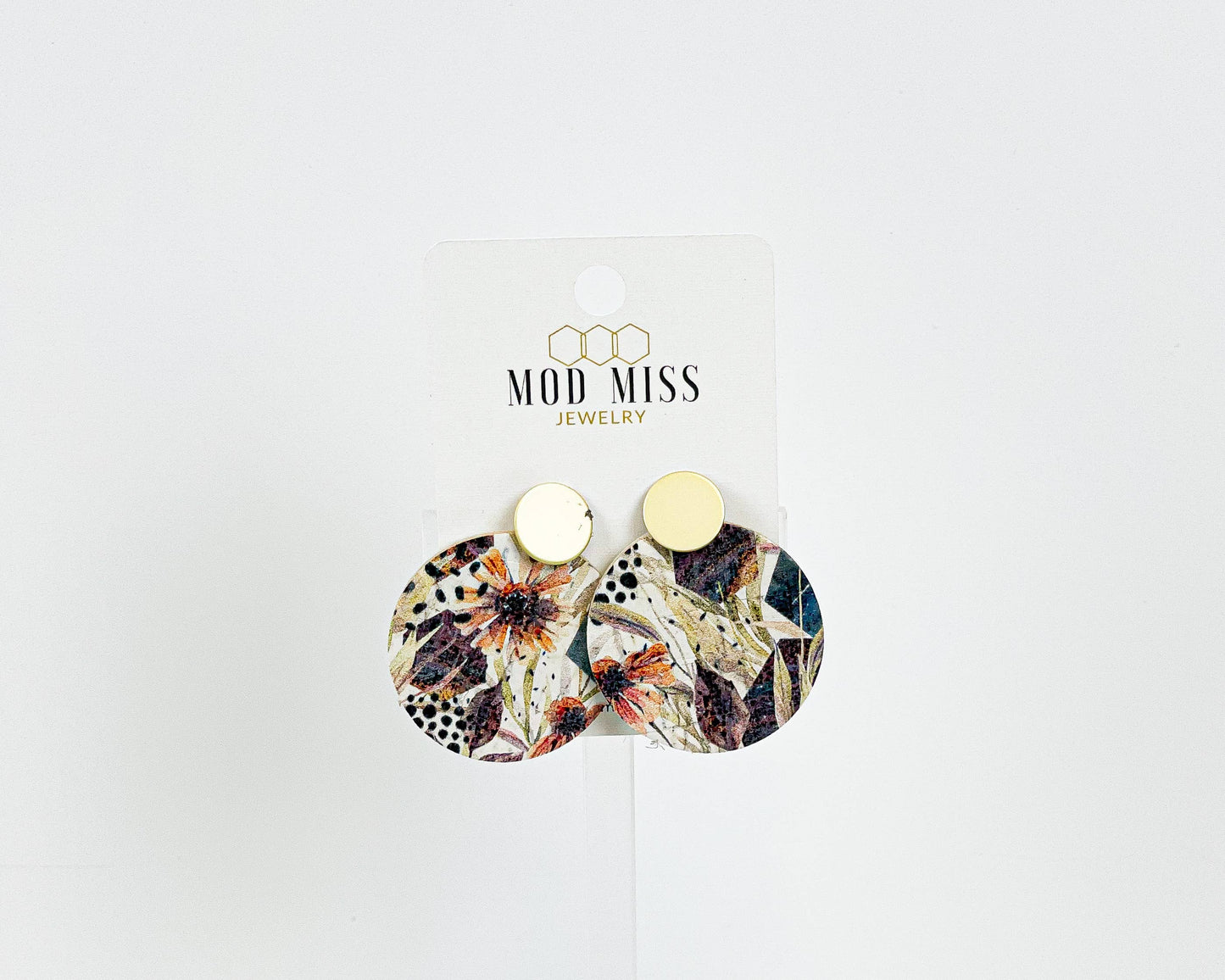 Cork+Leather Round Earring "Autumn Floral"