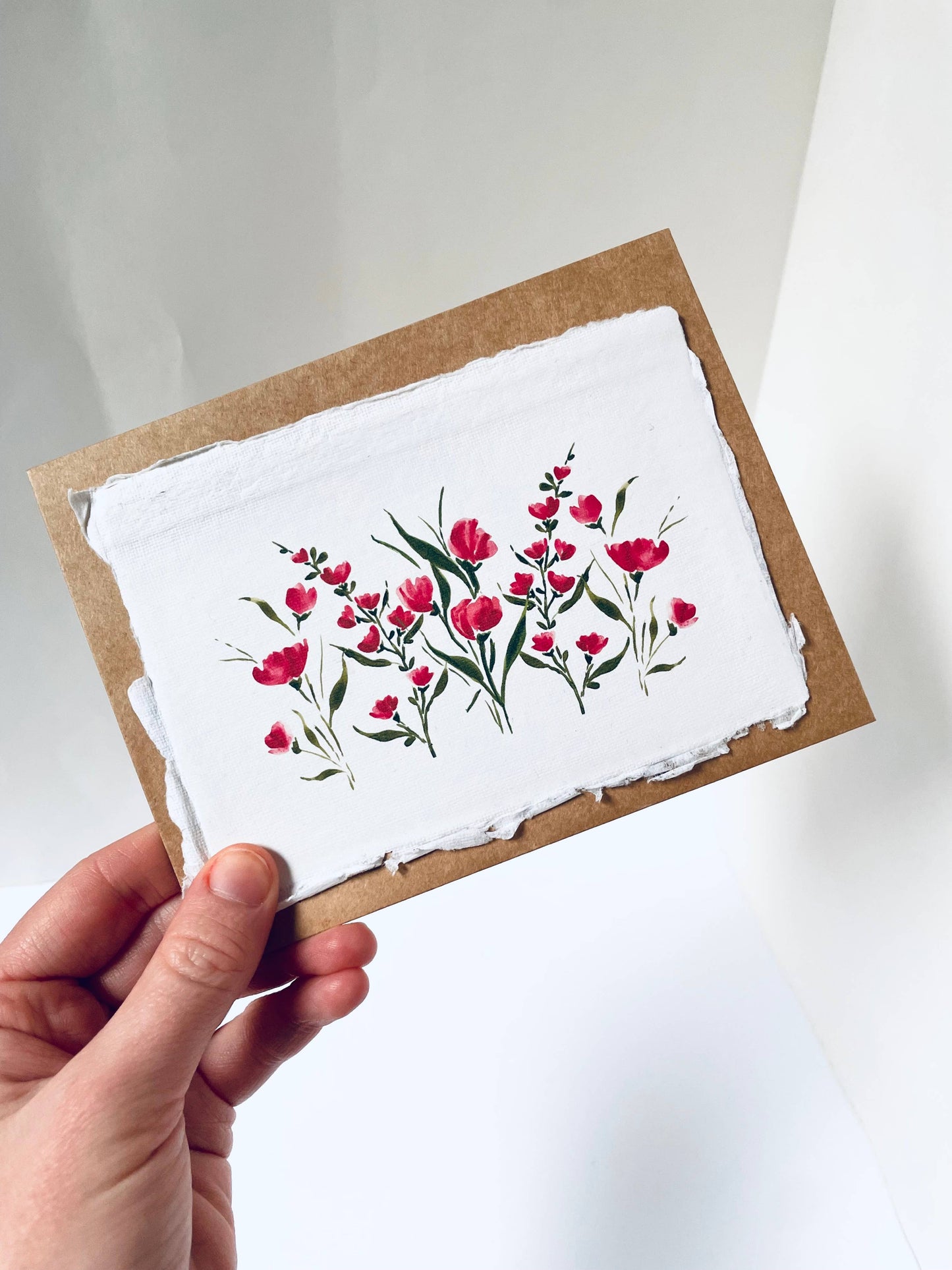 Handmade Cotton Card, Magenta Flora Prints, EcoFriendly Card