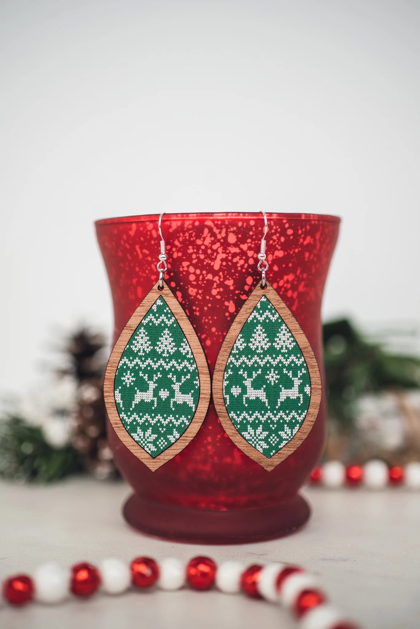 Green Sweater Wood Inset Dangles
