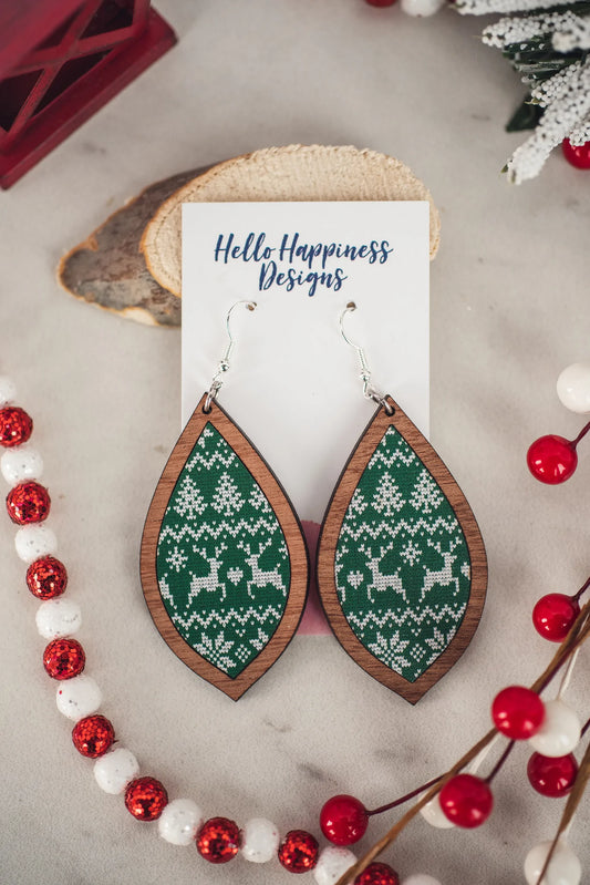 Green Sweater Wood Inset Dangles