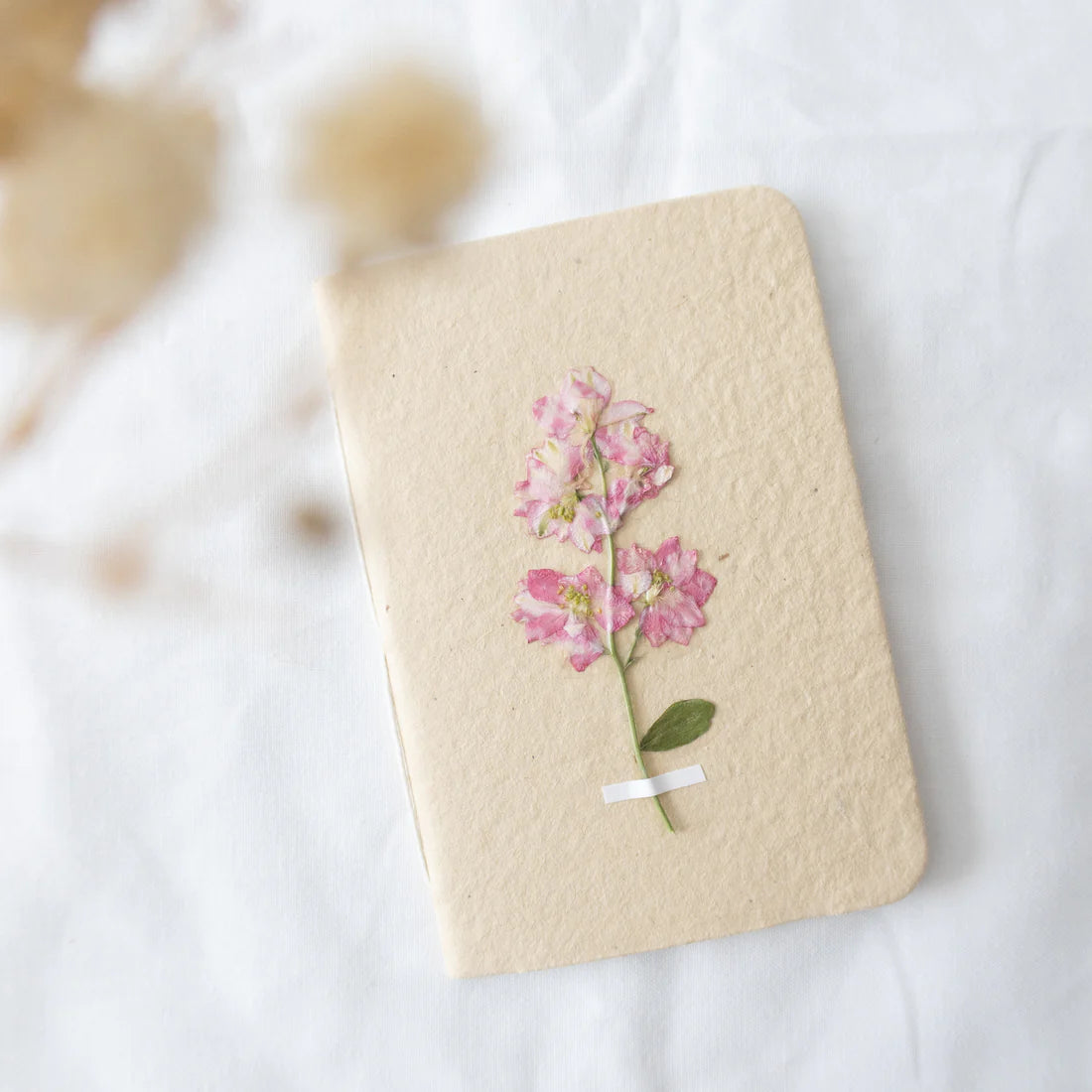 Handmade Pocket Size Pressed Pink Larkspur Flower Journal