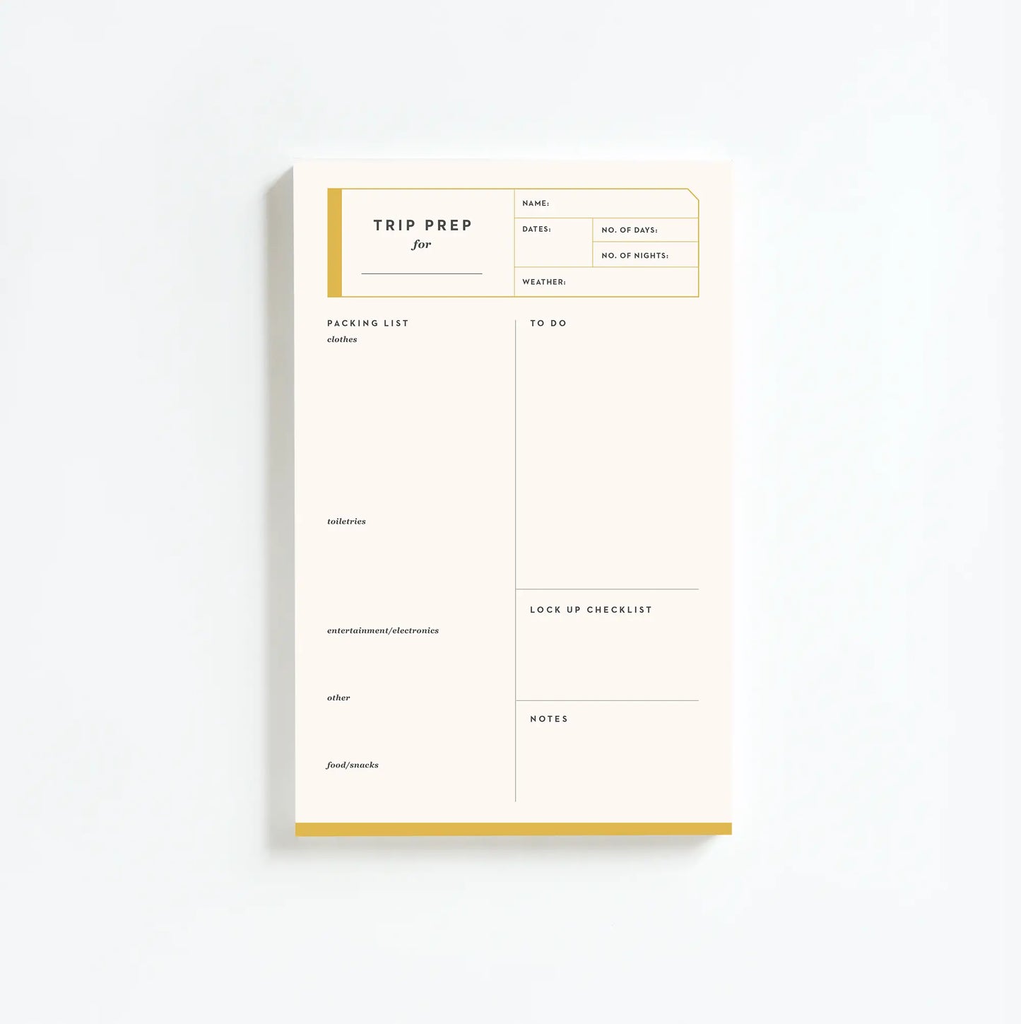 Trip Prep Planner Notepad
