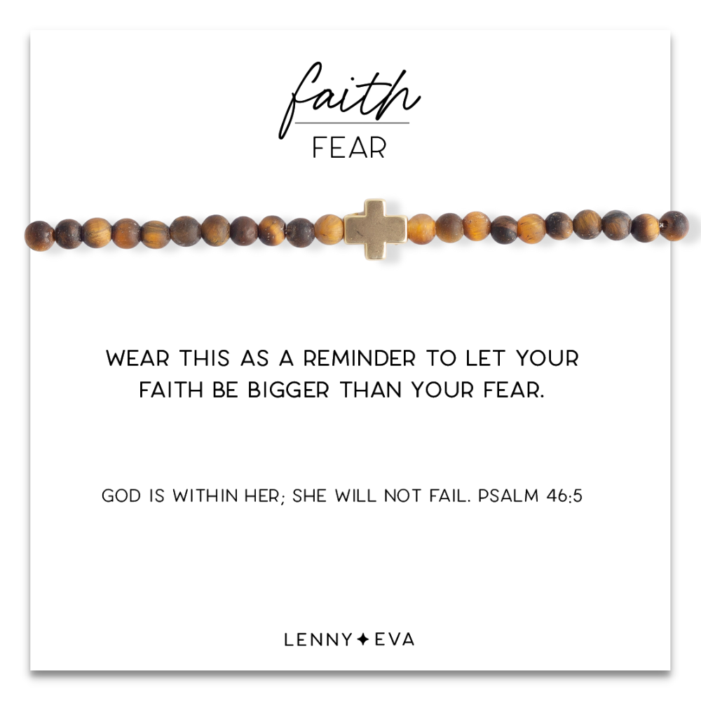 Faith Over Fear Cross Bracelet, 4mm-Tiger Eye