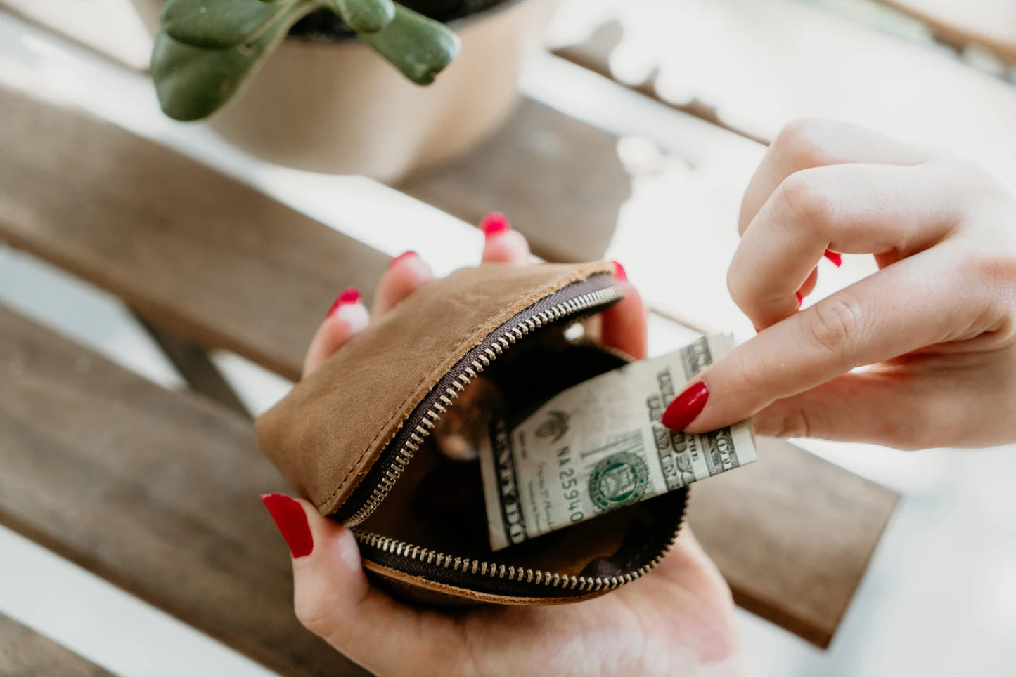 Small Leather Coin Purse- Brown