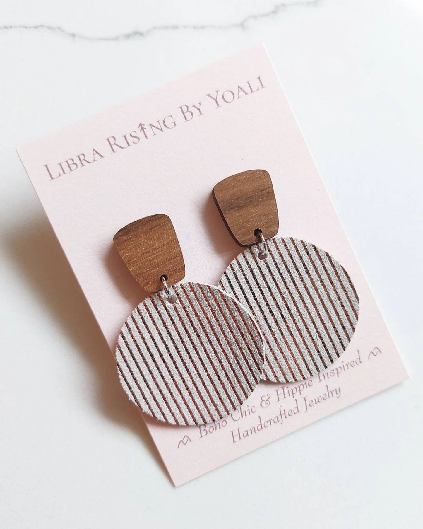 Morgan in Walnut & Shimmery Rose Gold Leather Stripes