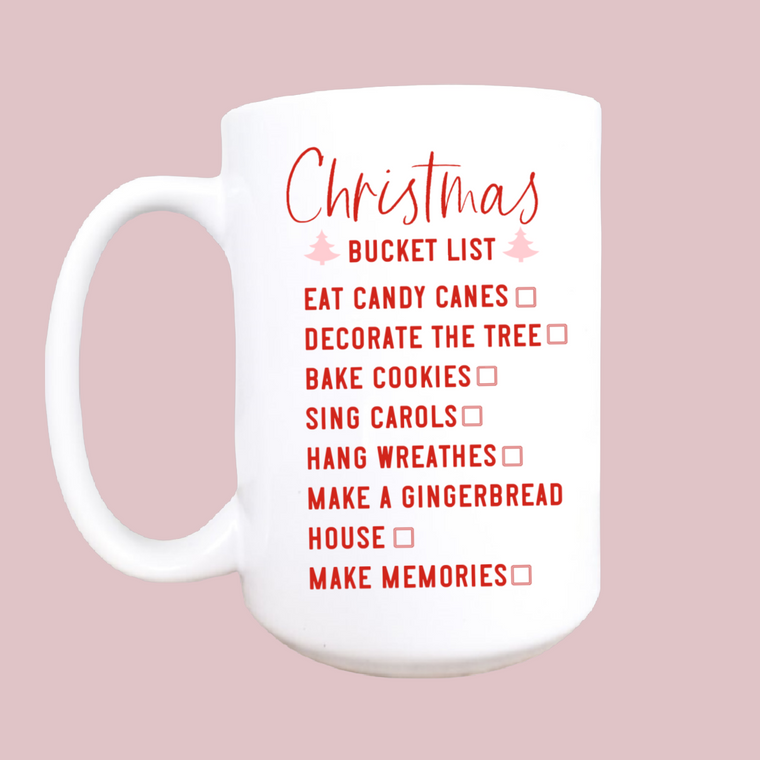 15oz Christmas bucket list ceramic coffee mug spelling error