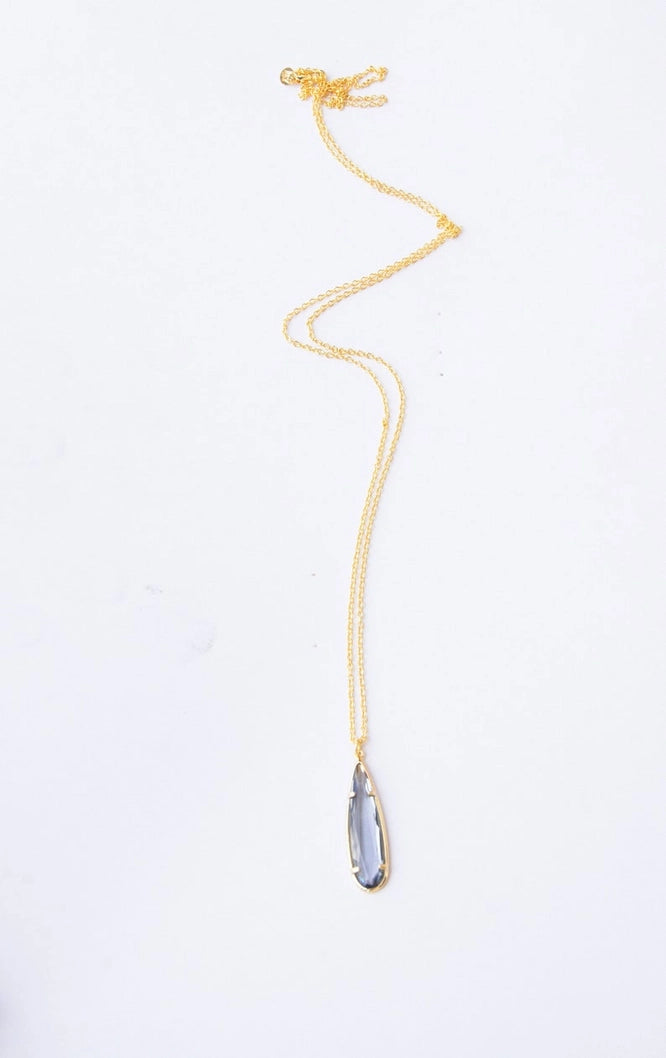 Long Minimalist Necklace - Gray Gemstone