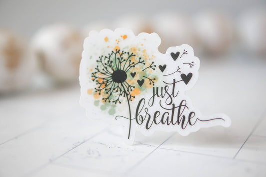 Just Breathe, Flower, Inspirational Vinyl Sticker, 3x3 in.