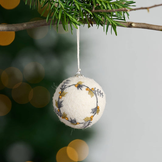 Lovely Wreath Embroidered Felt Ball Ornament