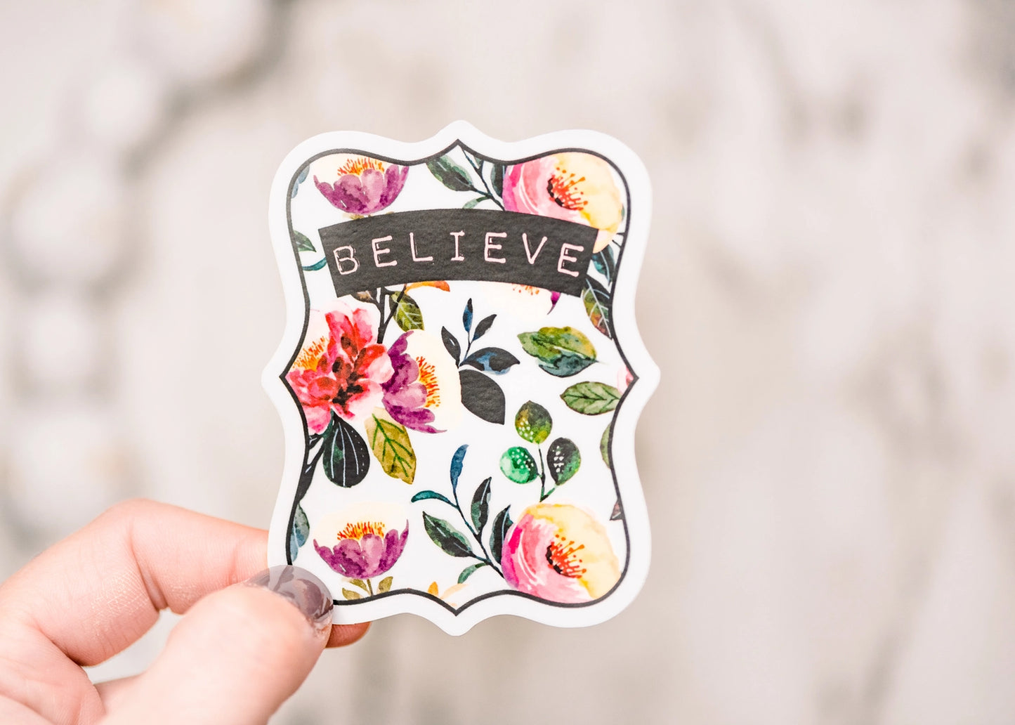 Believe Floral, Vinyl Sticker, 3x3 in.