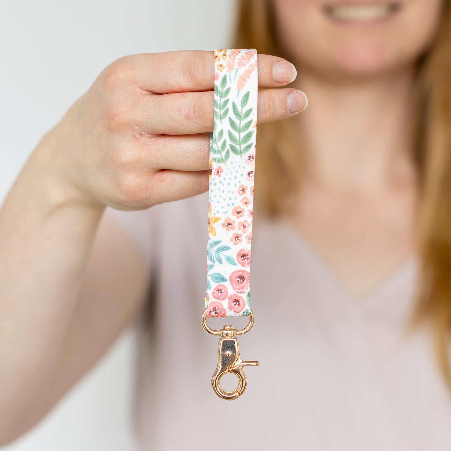 White Floral Wristlet Keychain