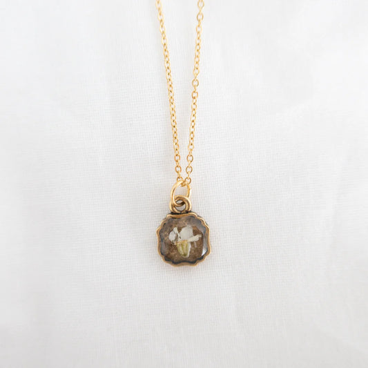 Marilla Square Necklace- White forget me not in vintage