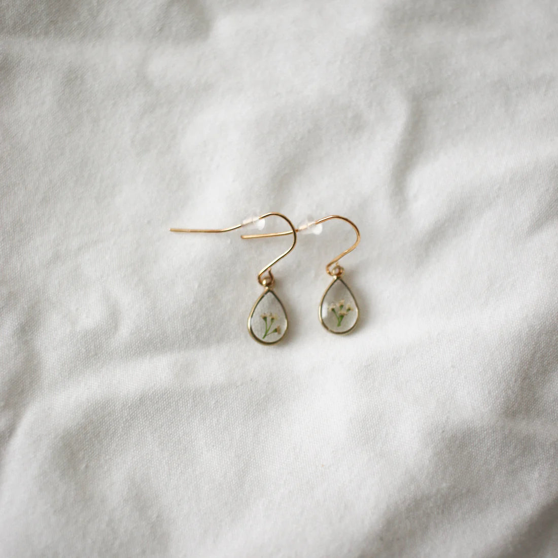 Raindrop French Hook Earrings with Queen Anne's Lace