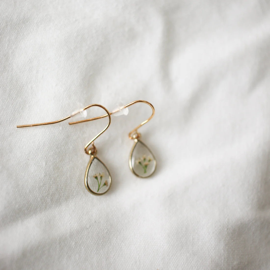 Raindrop French Hook Earrings with Queen Anne's Lace