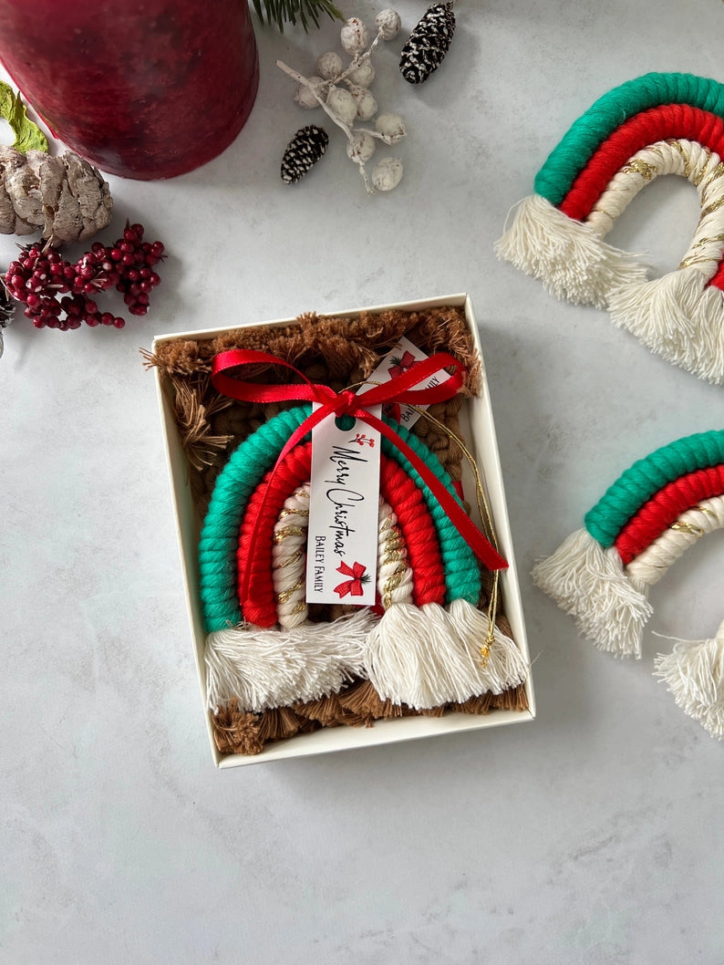 Rainbow Christmas Macrame Ornament