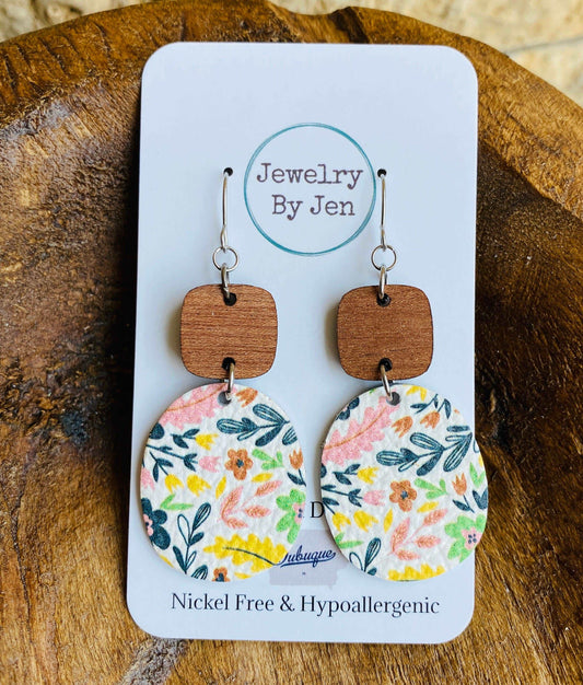 Cherry Rounded Square & Gentle Summer Floral Earring