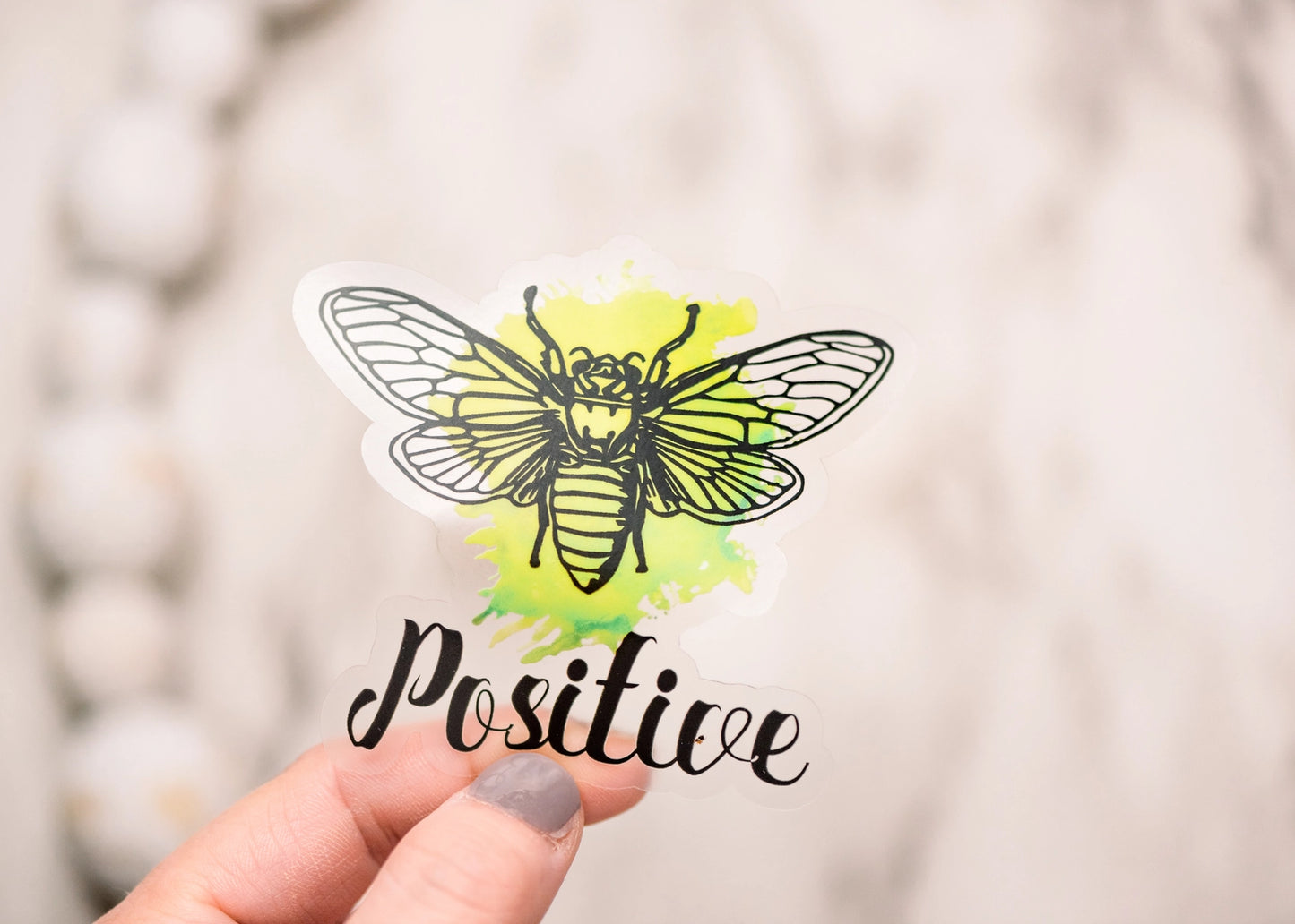 Lime Green Bee Positive Clear, Vinyl Sticker, 3x3 in.