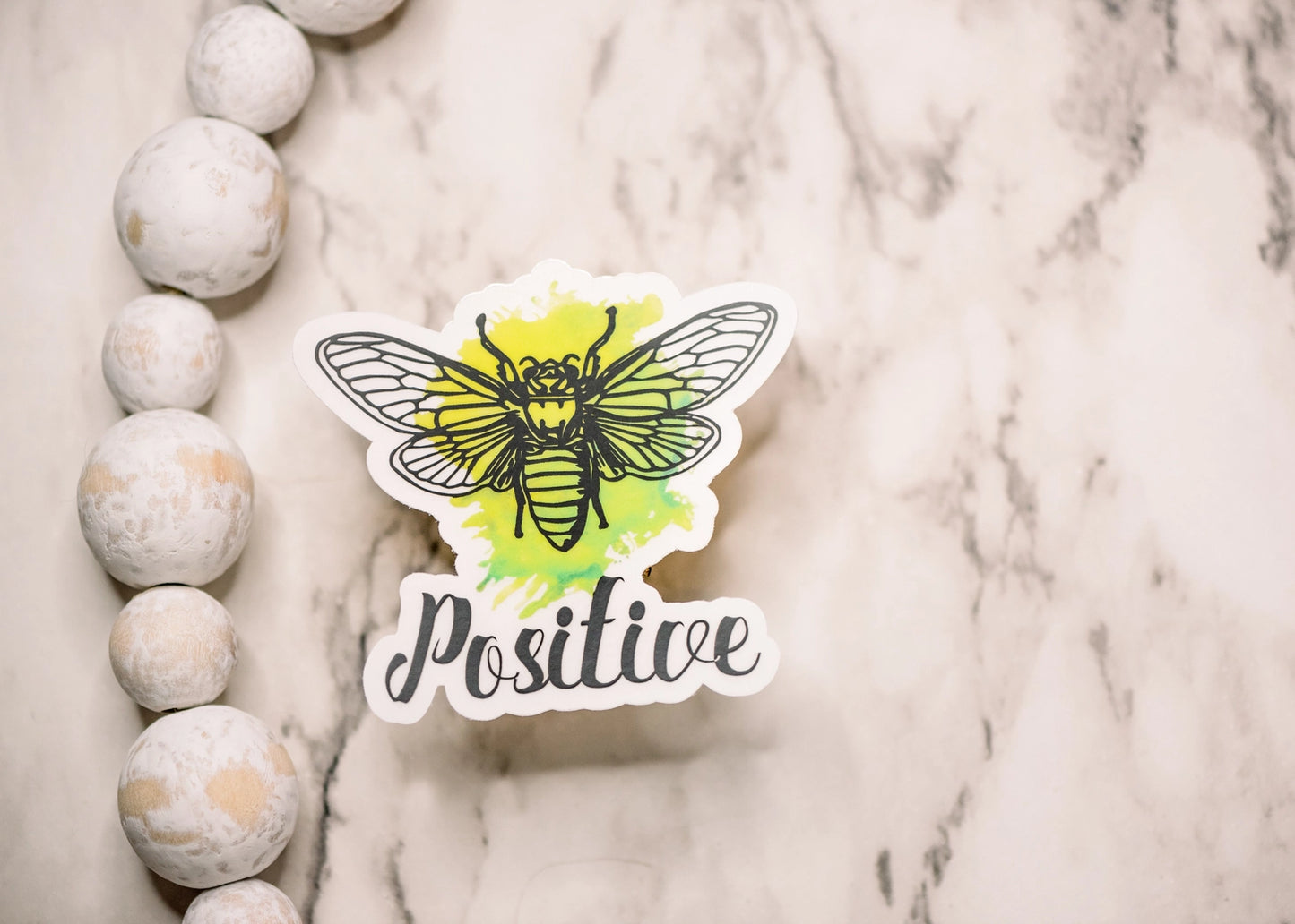 Lime Green Bee Positive Clear, Vinyl Sticker, 3x3 in.