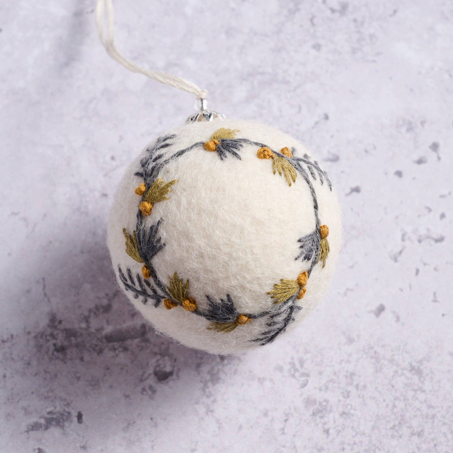 Lovely Wreath Embroidered Felt Ball Ornament