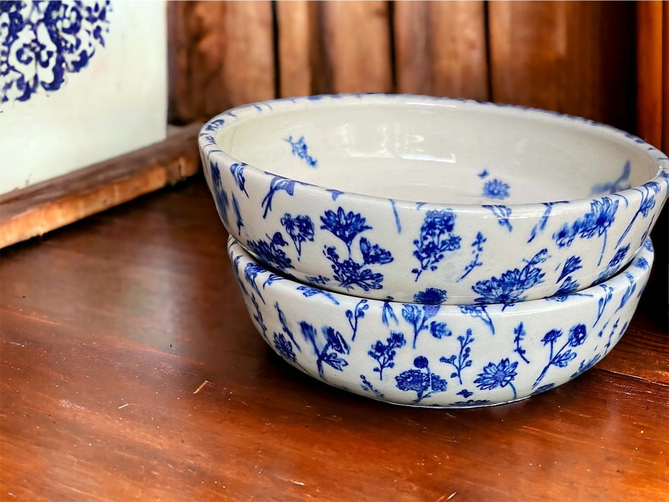 Blue Wild Flower Pasta Bowl, 1 bowl