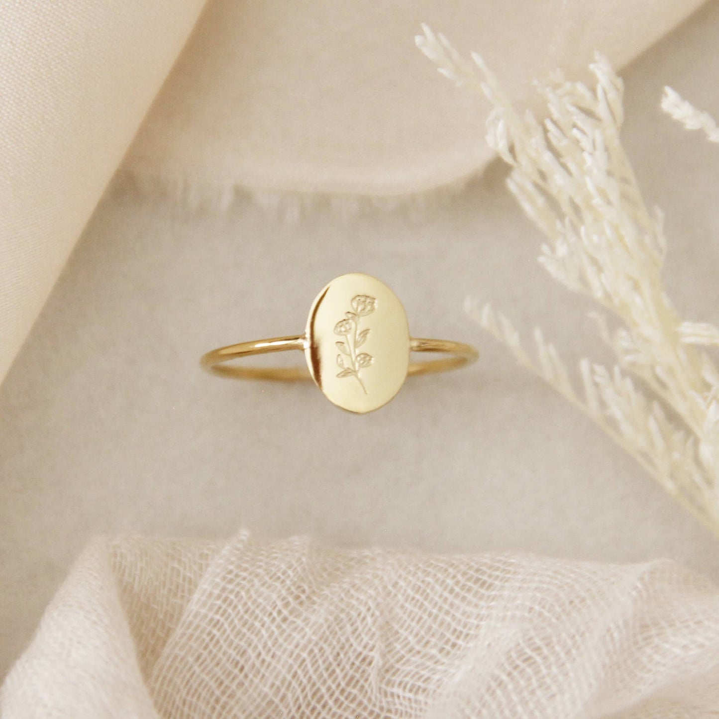 Oval Flower Ring, Isaiah 40:8: Yellow Gold